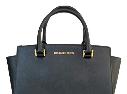Michael Kors Selma Black Saffiano Leather Medium Top Zip Satchel Bag